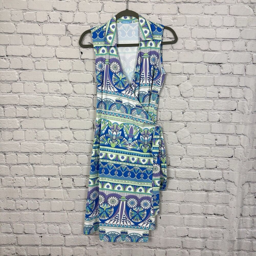 J. McLaughlin Catalina Cloth Lila Wrap Dress Size M Geo Multicolor Sleeveless